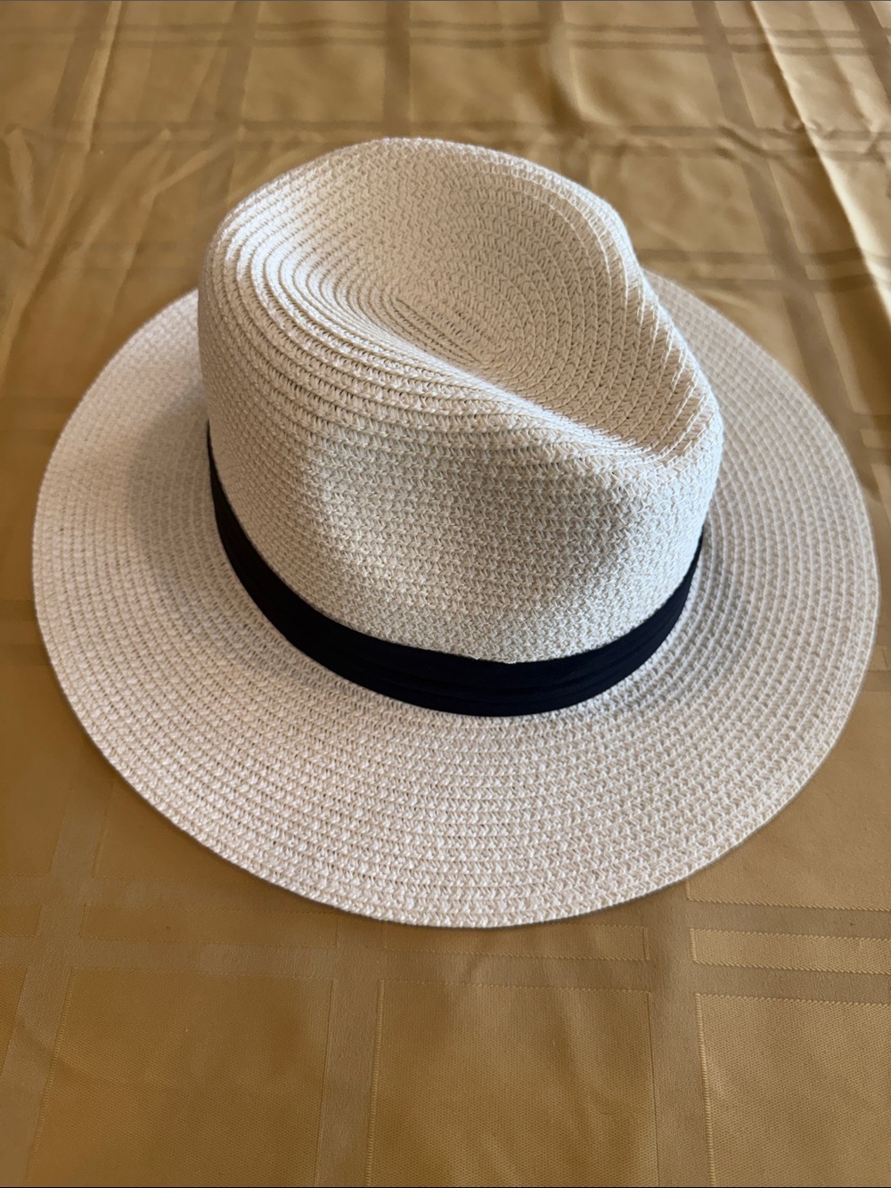 Cream Straw Adjustable Fedora with Black Band NWOT